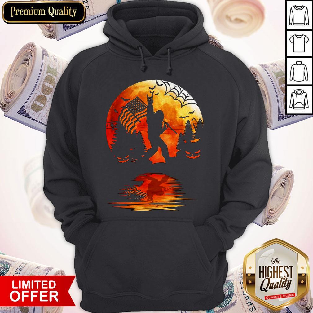 Hot Bigfoot American Flag Moon Mirror Halloween Shirt