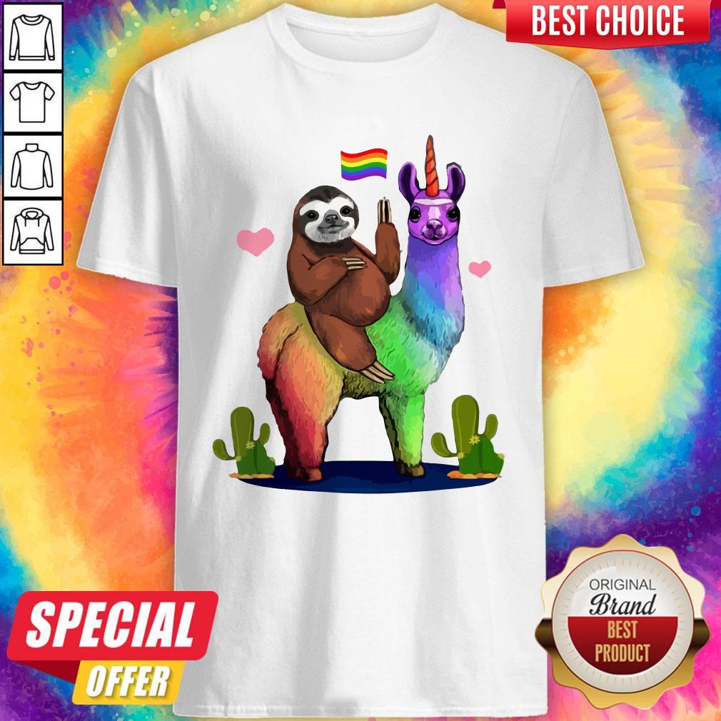Hot LGBT Sloth Riding A Llama Gay Lesbian Pride Shirt