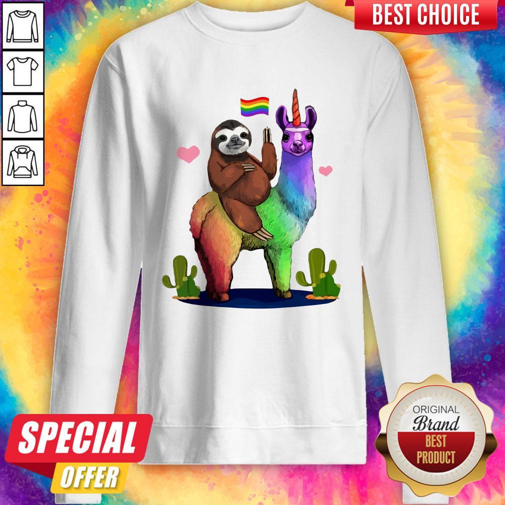 Hot LGBT Sloth Riding A Llama Gay Lesbian Pride Shirt