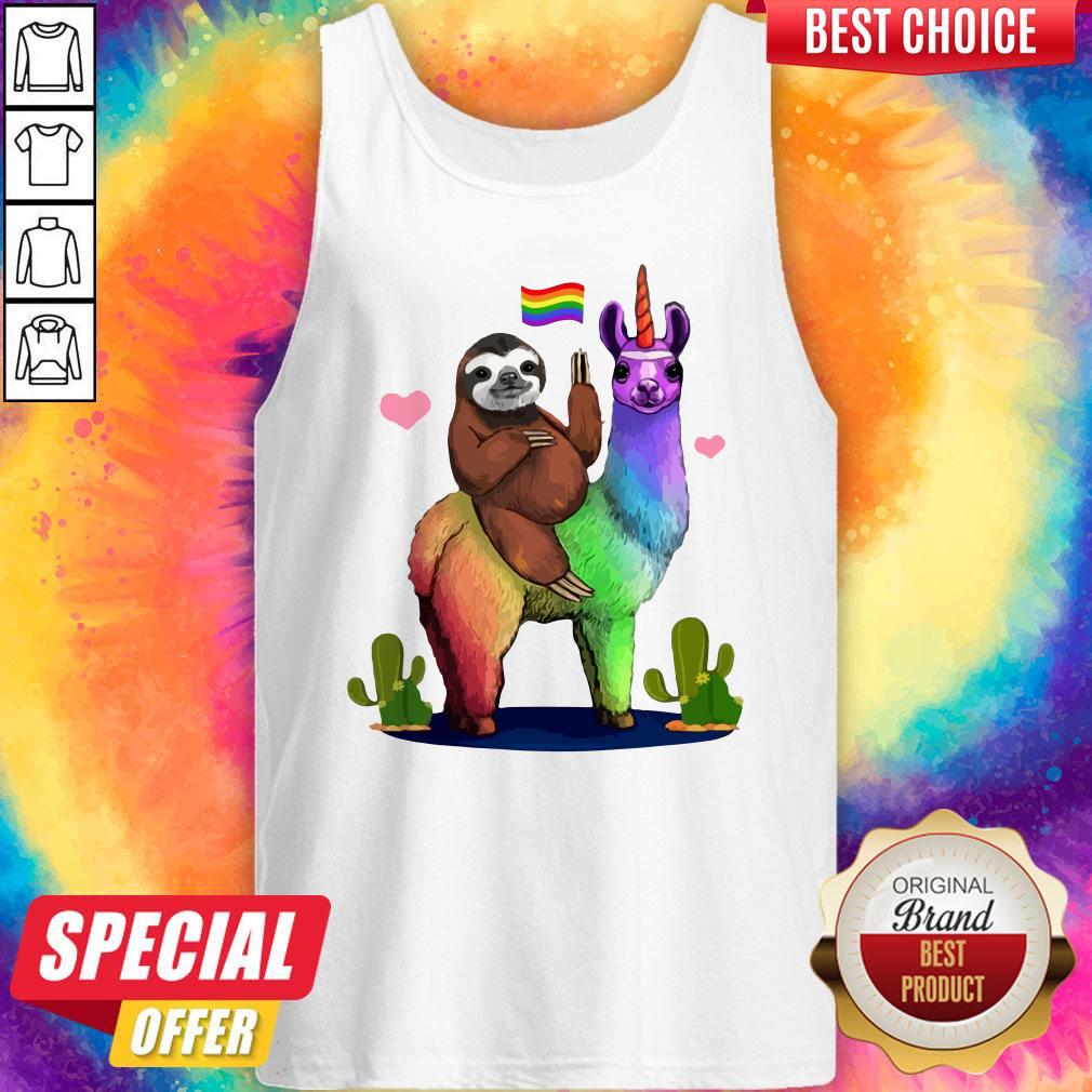 Hot LGBT Sloth Riding A Llama Gay Lesbian Pride Shirt