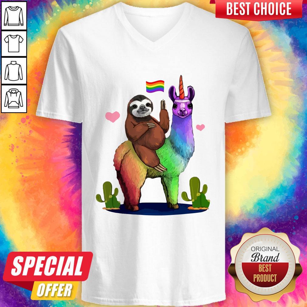Hot LGBT Sloth Riding A Llama Gay Lesbian Pride Shirt