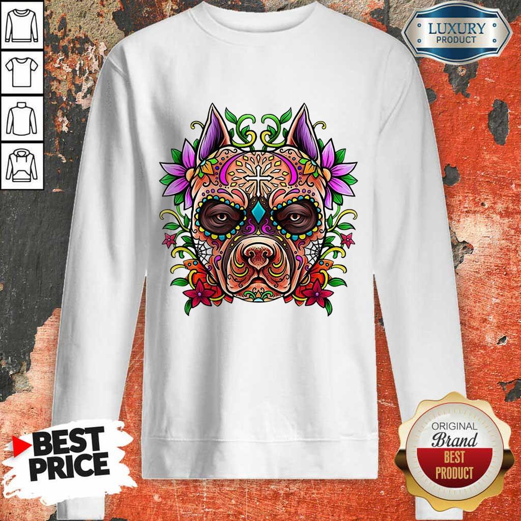 Hot Pitbull Sugar Skull Day Of The Dead Holiday Cool Gift Shirt
