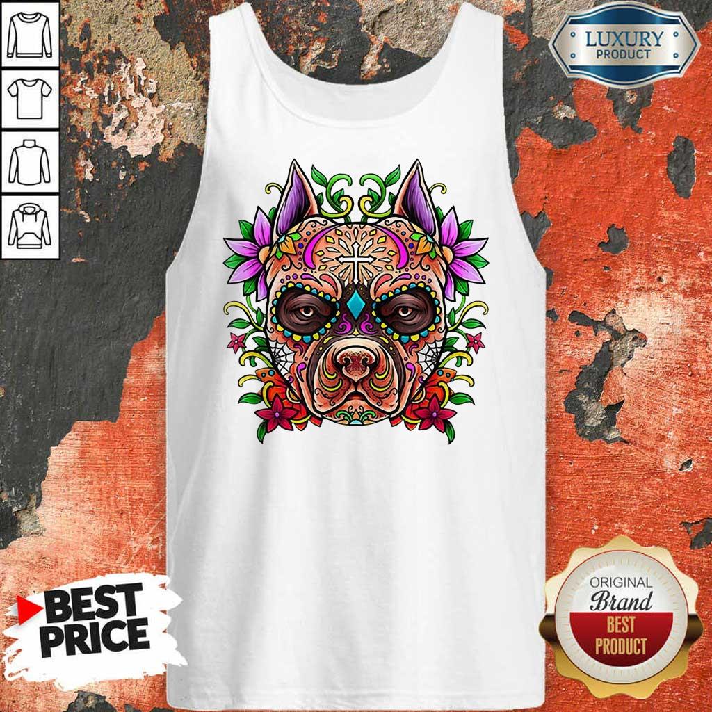 Hot Pitbull Sugar Skull Day Of The Dead Holiday Cool Gift Shirt