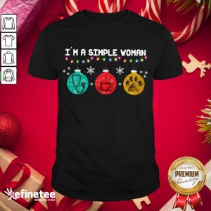 Happy I'm A Simple Woman Nurse Coffee Dog Christmas Light Shirt