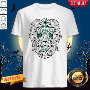 Black And Green Glitter Lion Sugar Skull Day Of The Dead Shirt