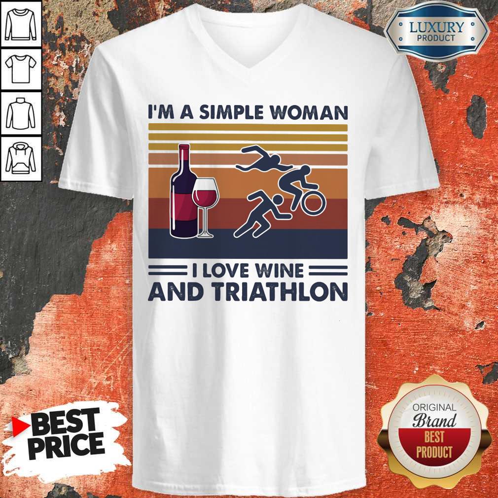 I'm A Simple Woman I Love Wine And Triathlon Vintage Retro Shirt