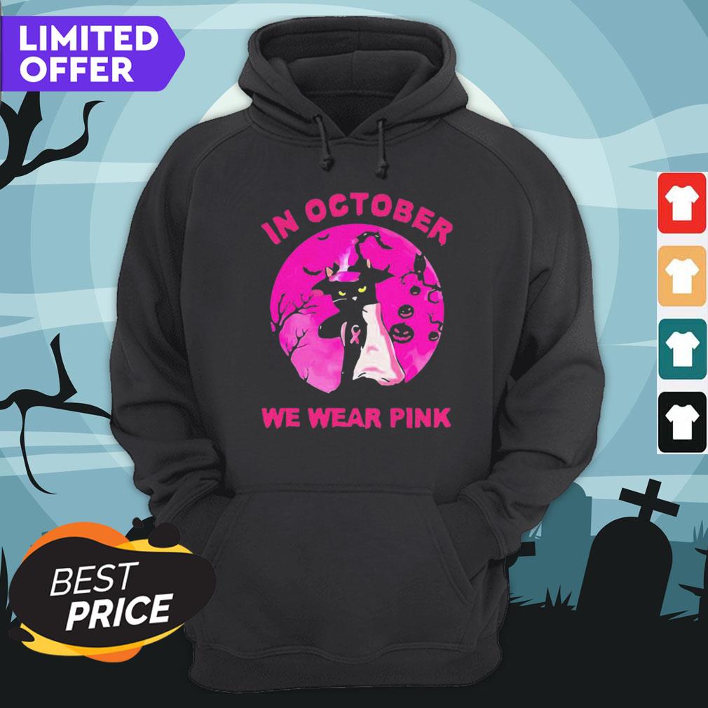 In October We Wear Pink Cat Sunset Halloween Shirt