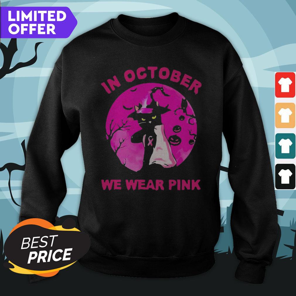 In October We Wear Pink Cat Sunset Halloween Shirt
