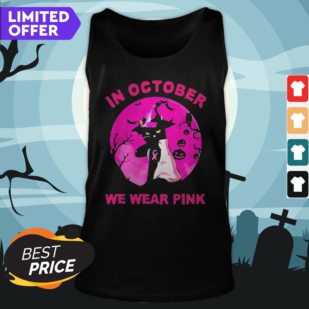 In October We Wear Pink Cat Sunset Halloween Shirt