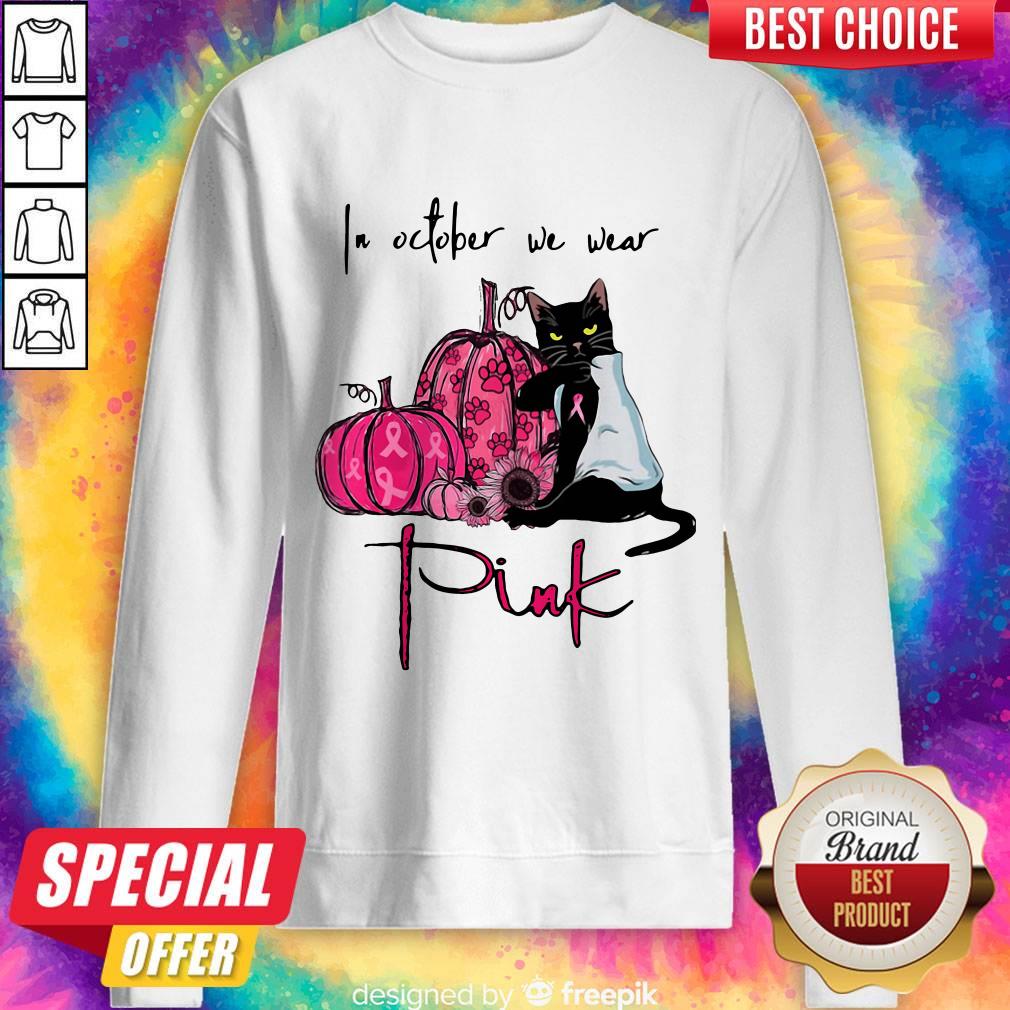 Nice Black Cat In October We Wear Pink Shirt