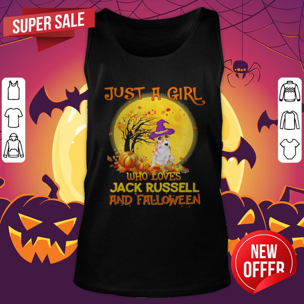 Just A Girl Who Loves Jack Russell And Falloween Pumpkin Sunset Hallowee Shirt