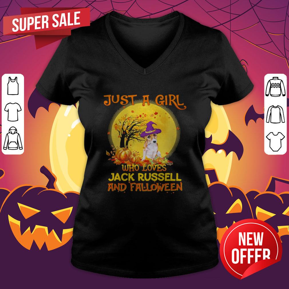 Just A Girl Who Loves Jack Russell And Falloween Pumpkin Sunset Hallowee Shirt