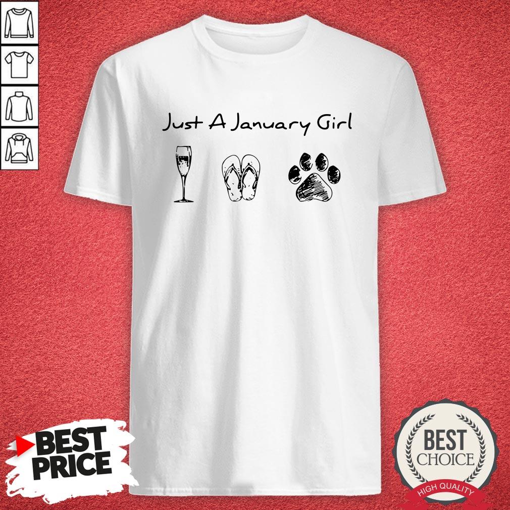 Just A January Girl Love Wine Flip Flops And Dogs Shirt