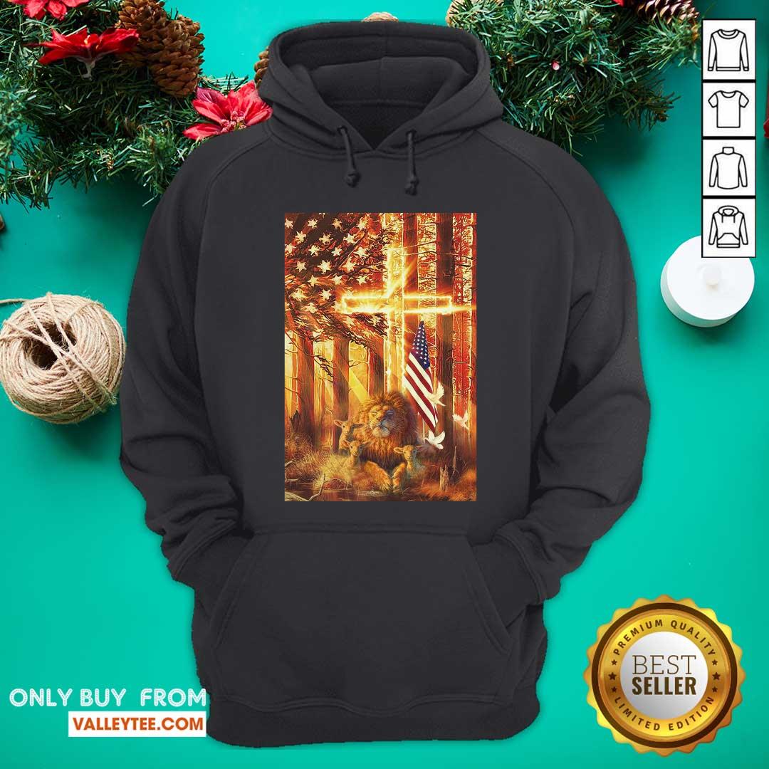 Lion And Lamb In The Forest American Flag Shirt