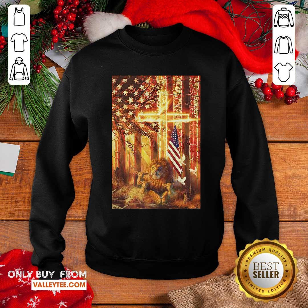 Lion And Lamb In The Forest American Flag Shirt