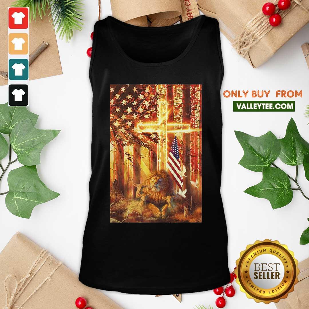 Lion And Lamb In The Forest American Flag Shirt