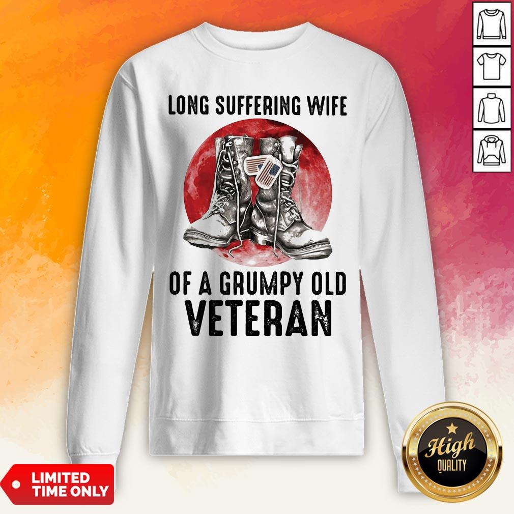 Long Suffering Wife Of A Grumpy Old Veteran Boots Blood Moon Shirt