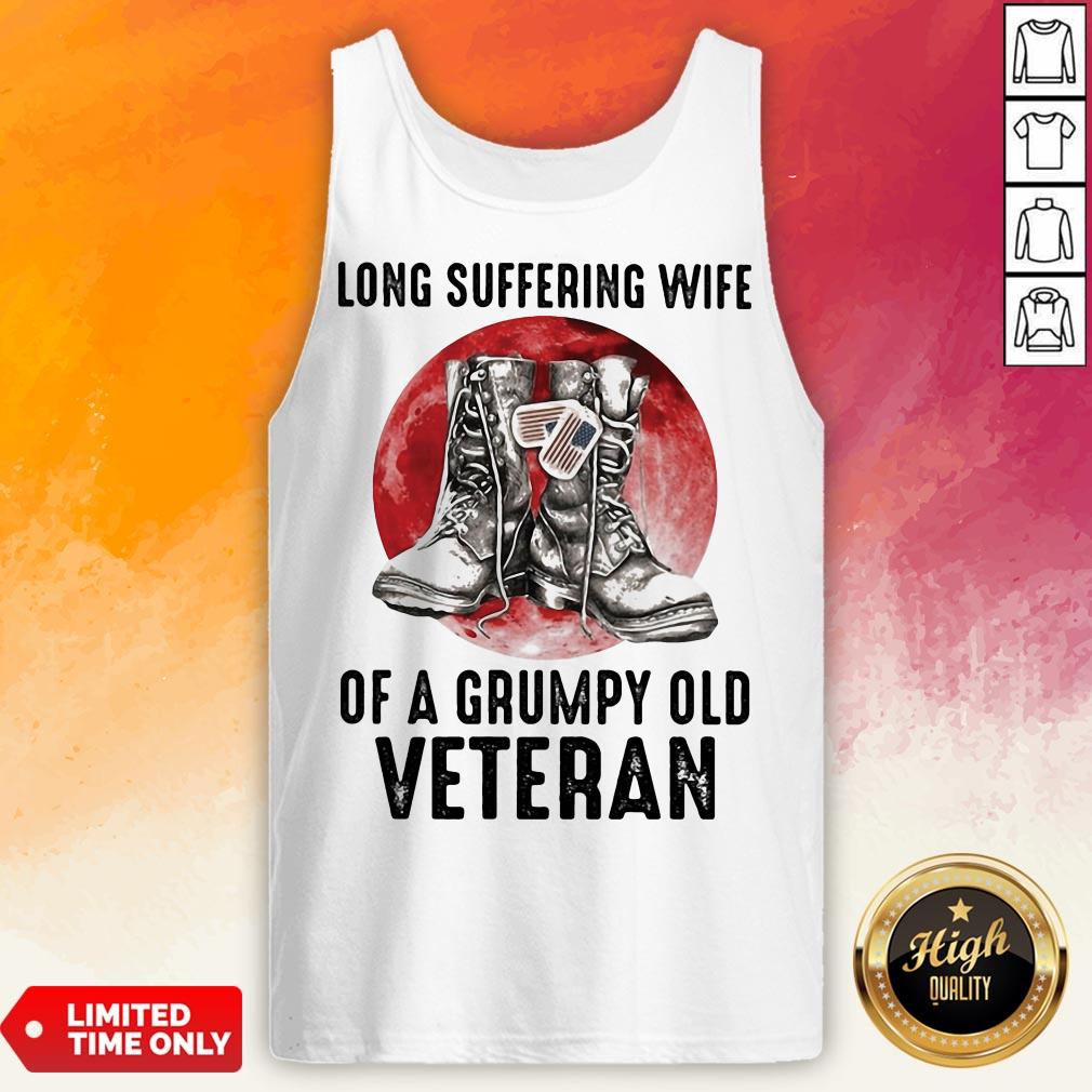 Long Suffering Wife Of A Grumpy Old Veteran Boots Blood Moon Shirt