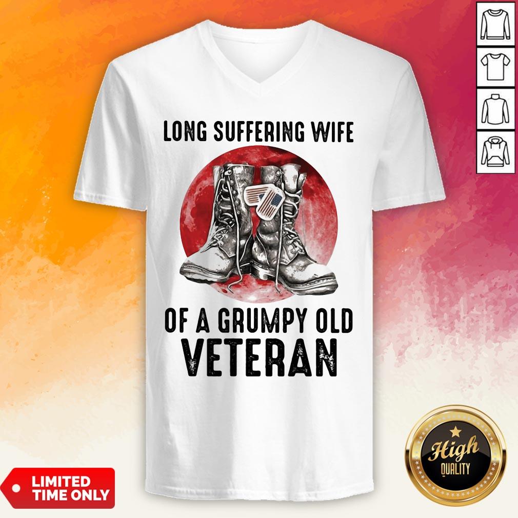 Long Suffering Wife Of A Grumpy Old Veteran Boots Blood Moon Shirt
