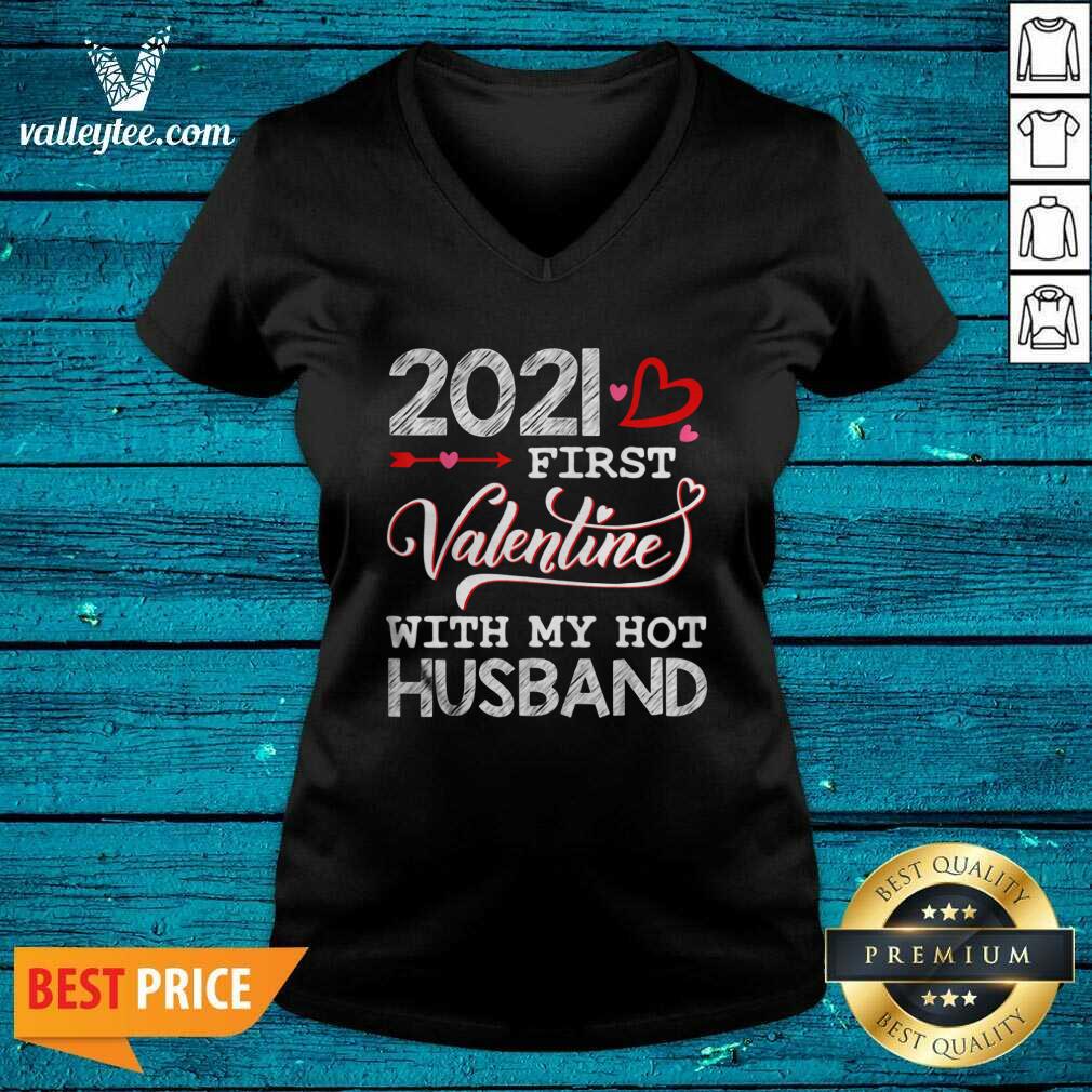 Lovely 2021 First Valentine With My Hot Husband Couple Shirt