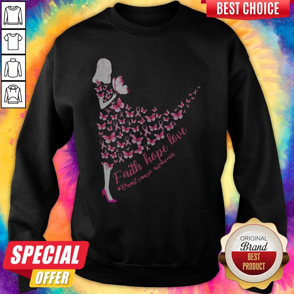 Lovely Faith Hope Love Breast Cancer Awareness Butterfly Shirt