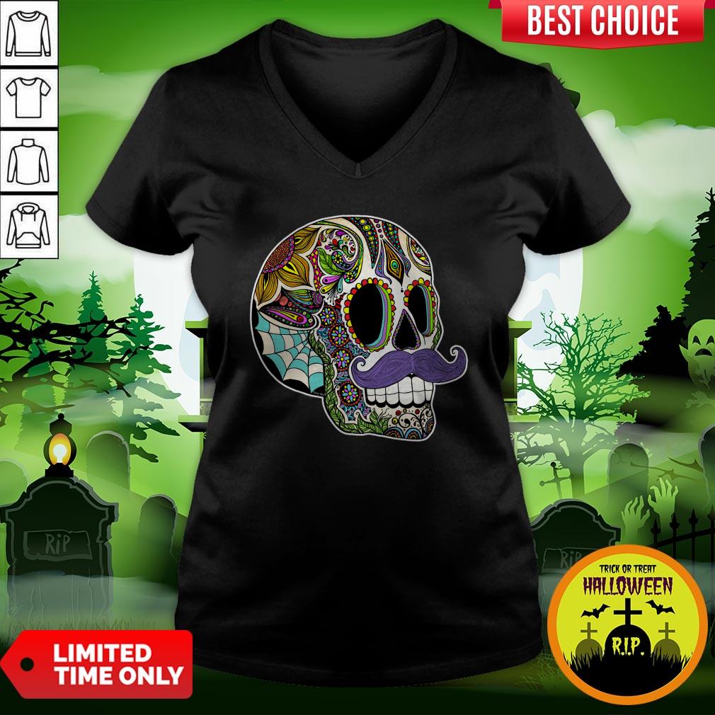 Mustache Sugar Skull Color Day Of The Dead Dia De Los Muertos Shirt