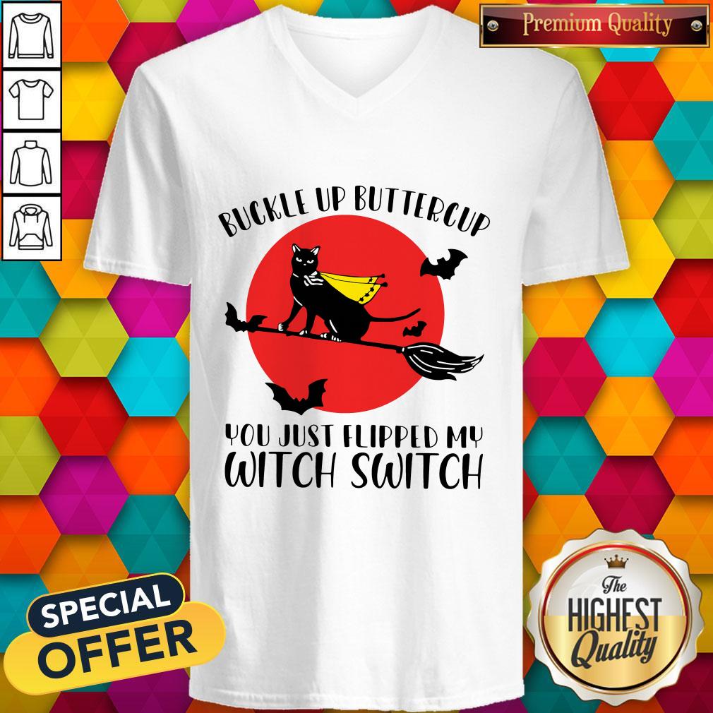Pro Black Cat Buckle Up Buttercup You Just Flipped My Witch Switch Moon Shirt