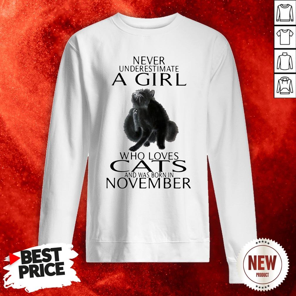 Never Underestimate A Girl Who Loves Cats And Was Born In November Shirt