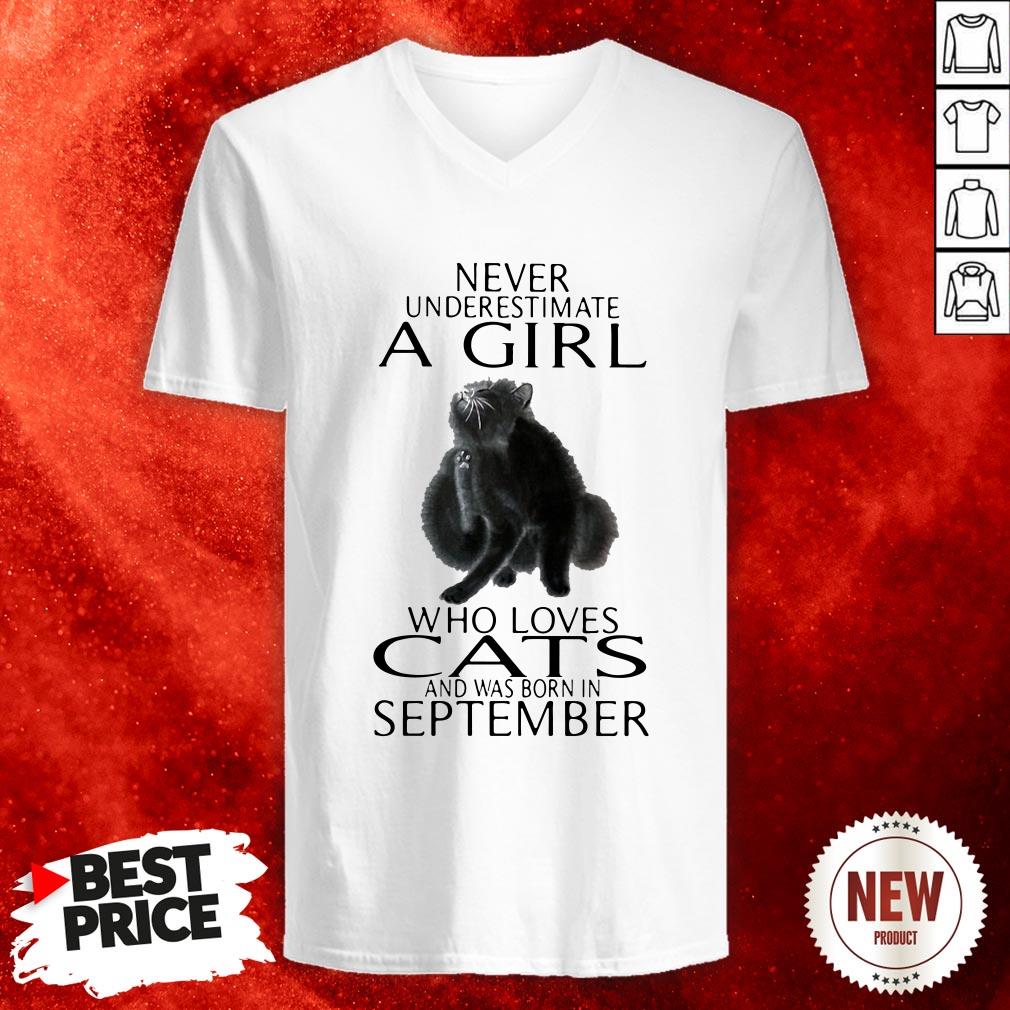 Never Underestimate A Girl Who Loves Cats And Was Born In September Shirt