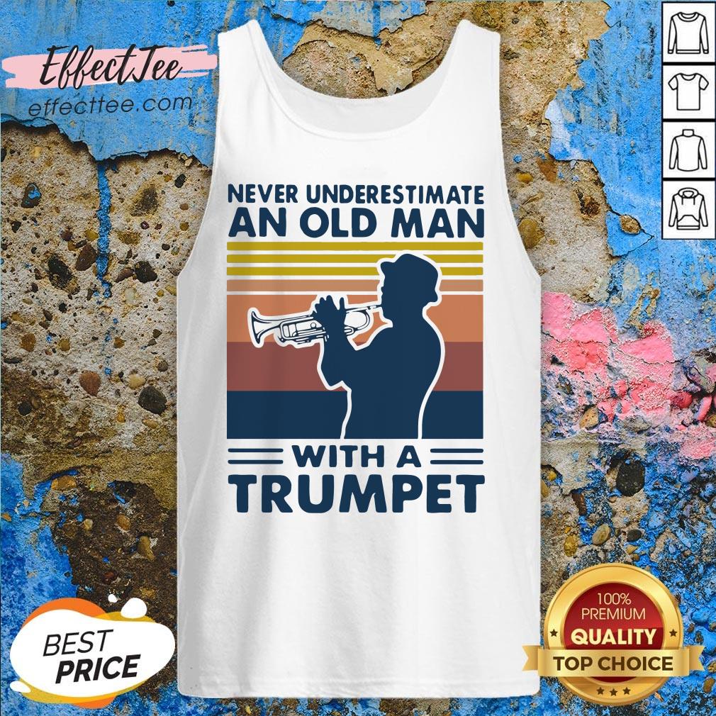 Never Underestimate An Old Man With A Trumpet Vintage Retro Shirt