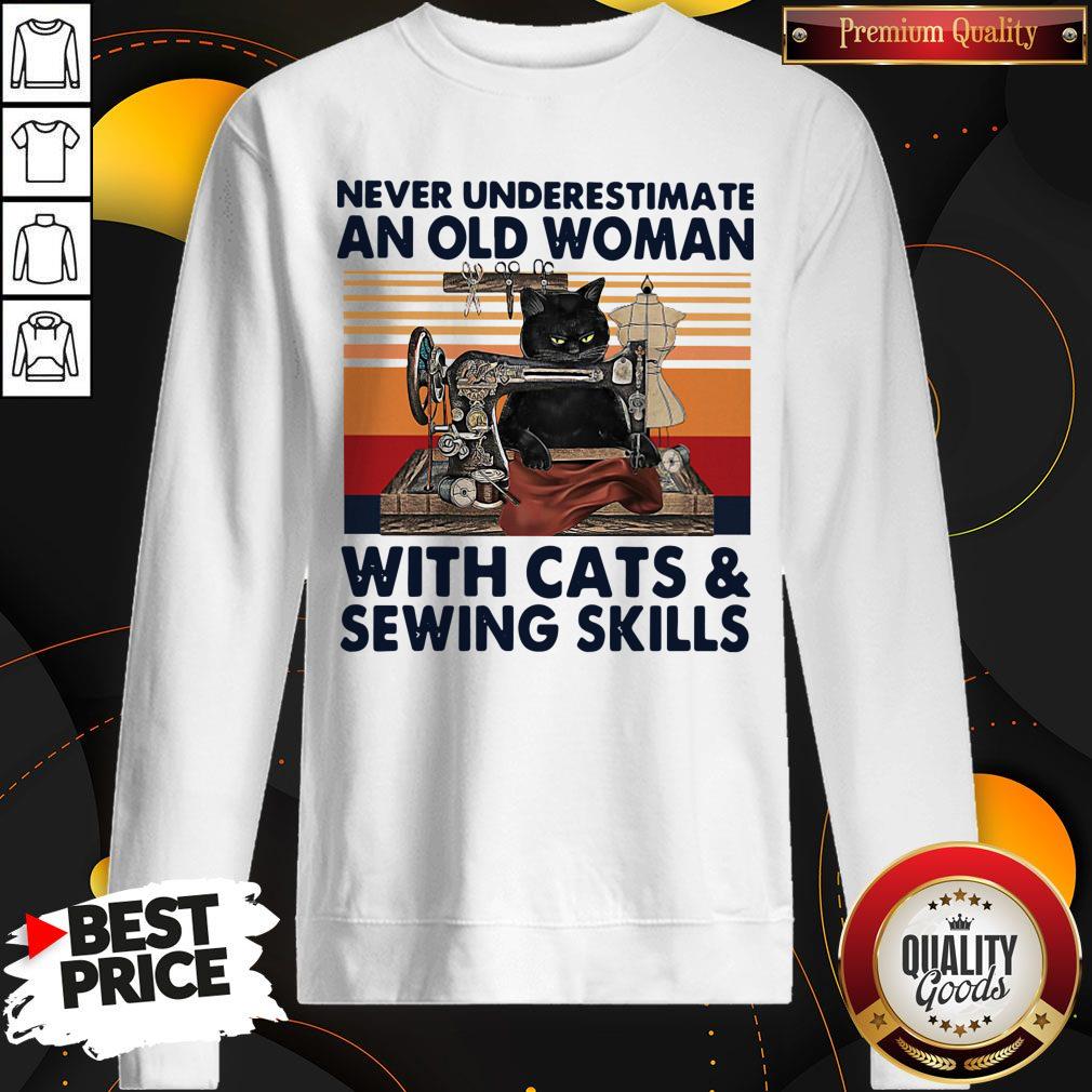 Never Underestimate An Old Woman With Cats And Sewing Skills Shirt