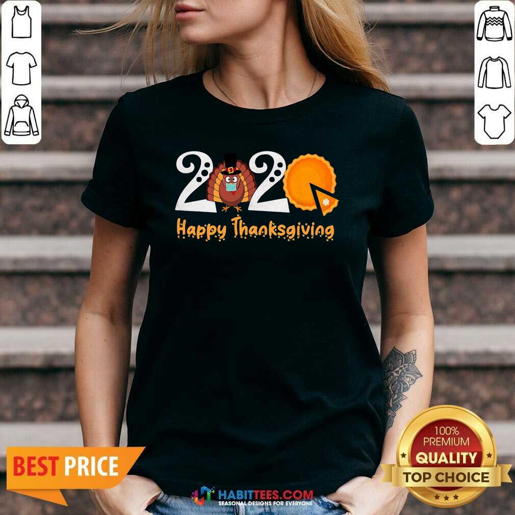 Nice 2020 Happy Thanksgiving Turkey Wearing Mask Pumpkin Cake Shirt