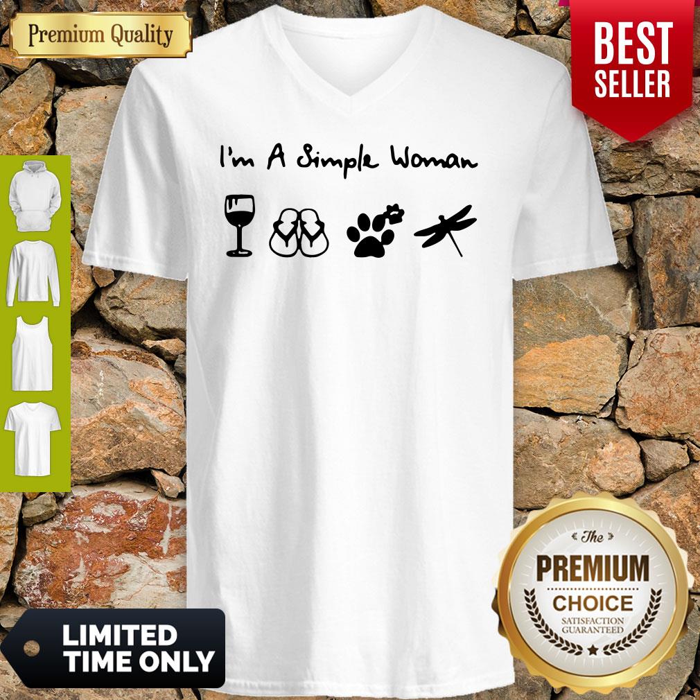 Nice A Simple Woman Crewneck Dragonfly Wine And Dog Shirt