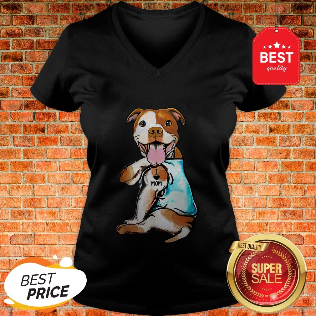 Nice American Staffordshire Terrier I Love Mom Tattoos Shirt