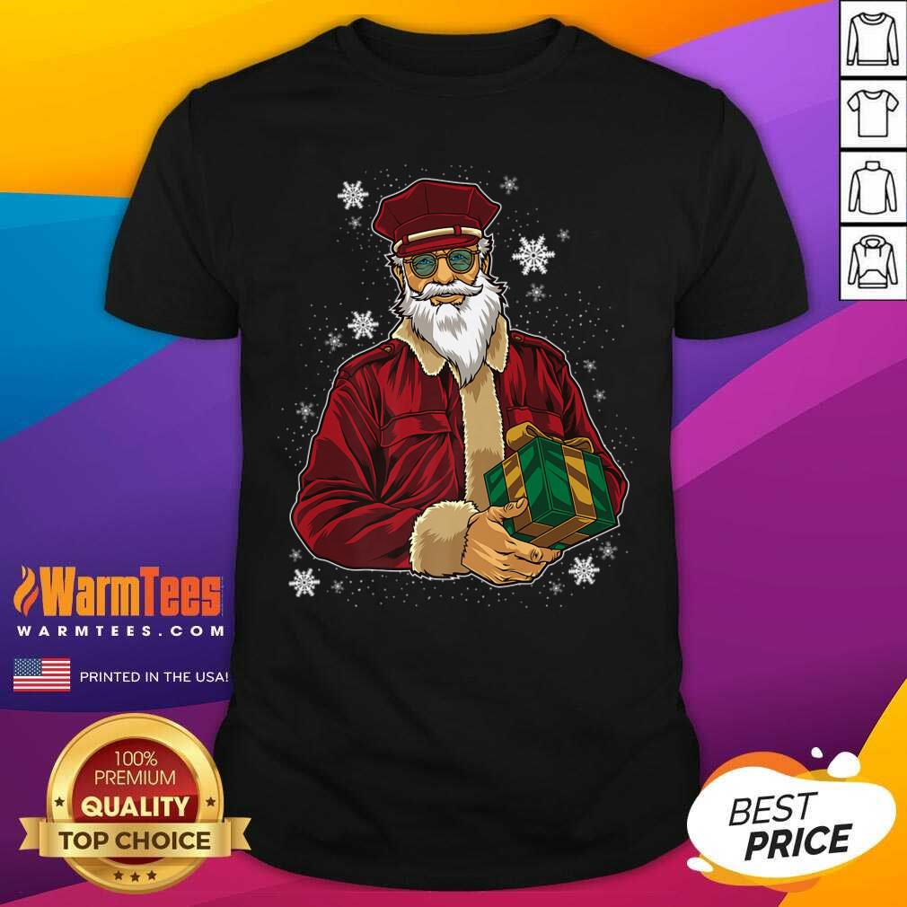 Nice Cool Santa Police Officer Giving Gift On Ugly Christmas Shirt