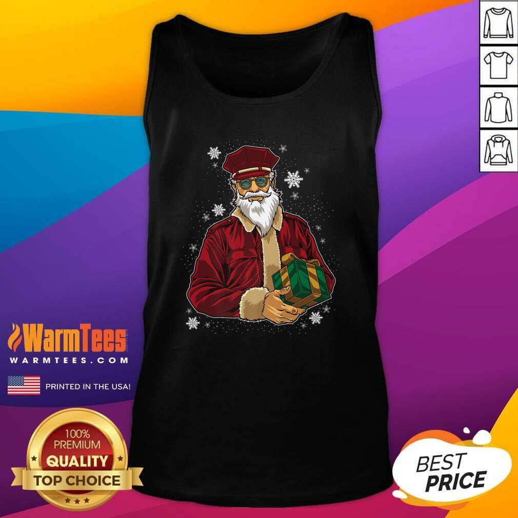Nice Cool Santa Police Officer Giving Gift On Ugly Christmas Shirt