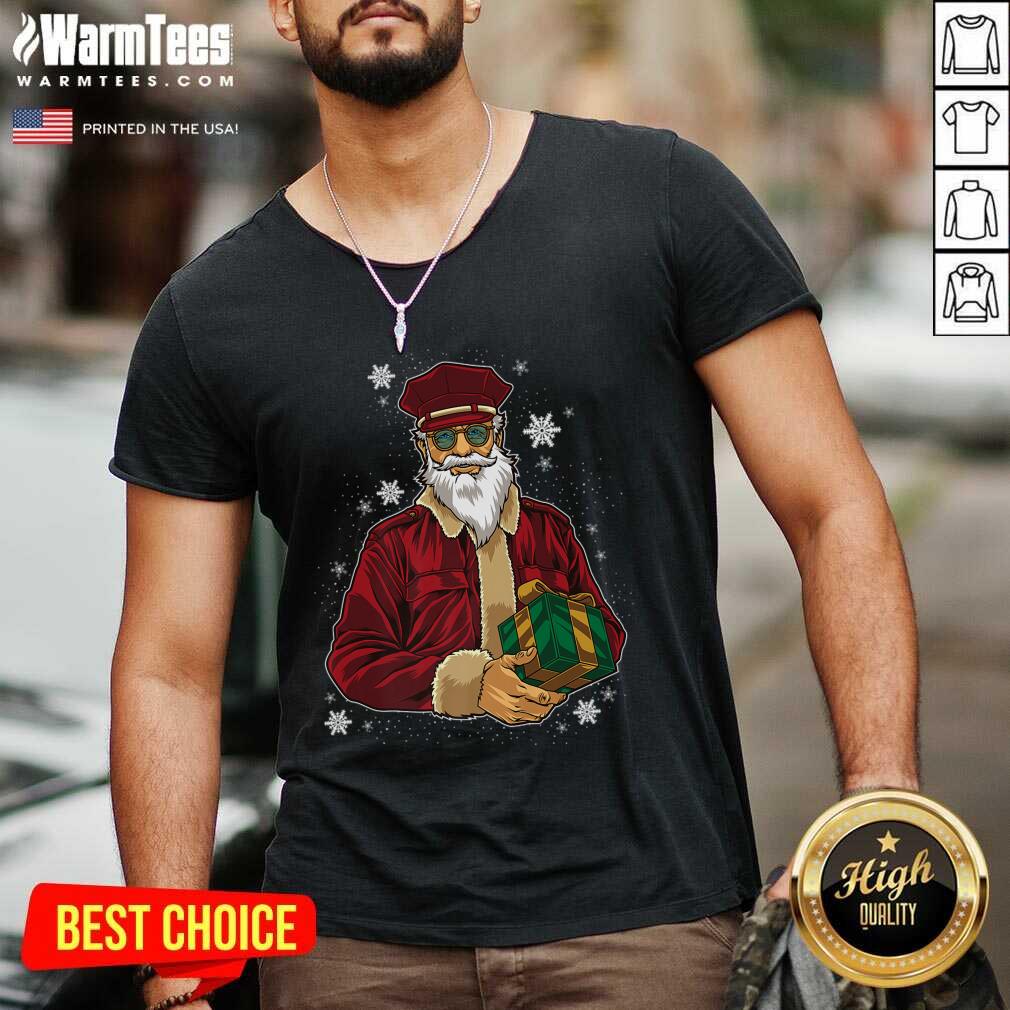 Nice Cool Santa Police Officer Giving Gift On Ugly Christmas Shirt