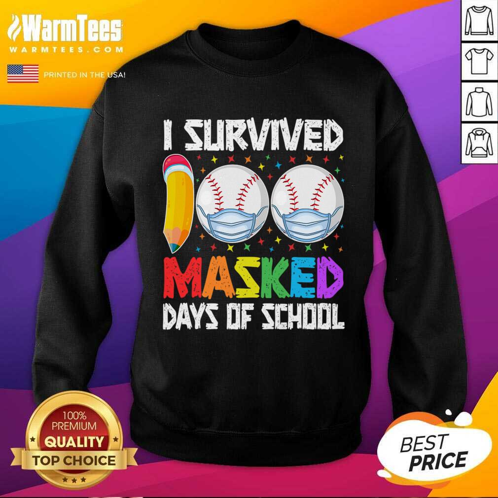 Nice I Survived 100 Masked Days Of School Baseball Wearing Mask Shirt