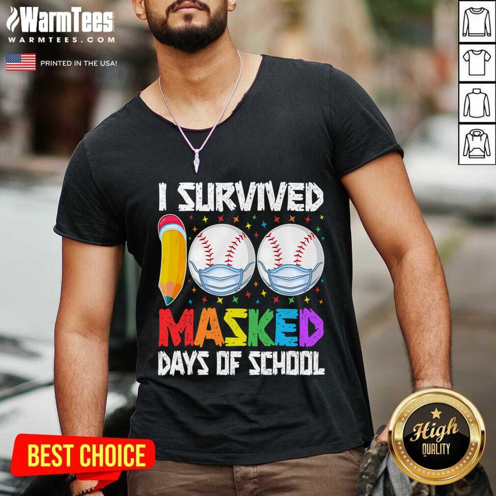 Nice I Survived 100 Masked Days Of School Baseball Wearing Mask Shirt