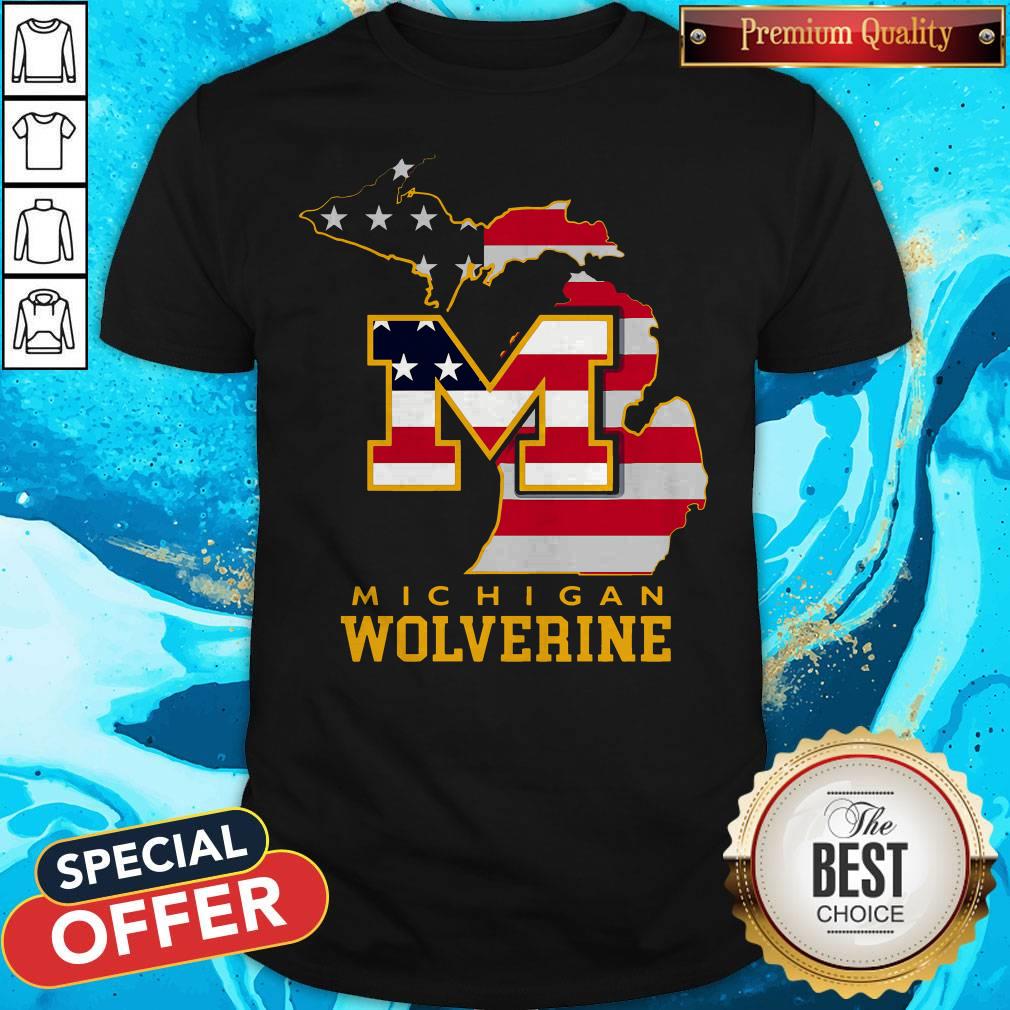 Nice Michigan Wolverine American Map Flag Shirt