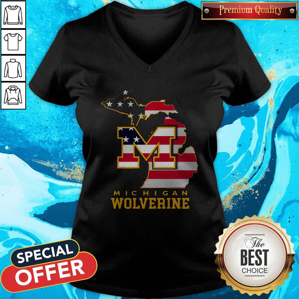 Nice Michigan Wolverine American Map Flag Shirt