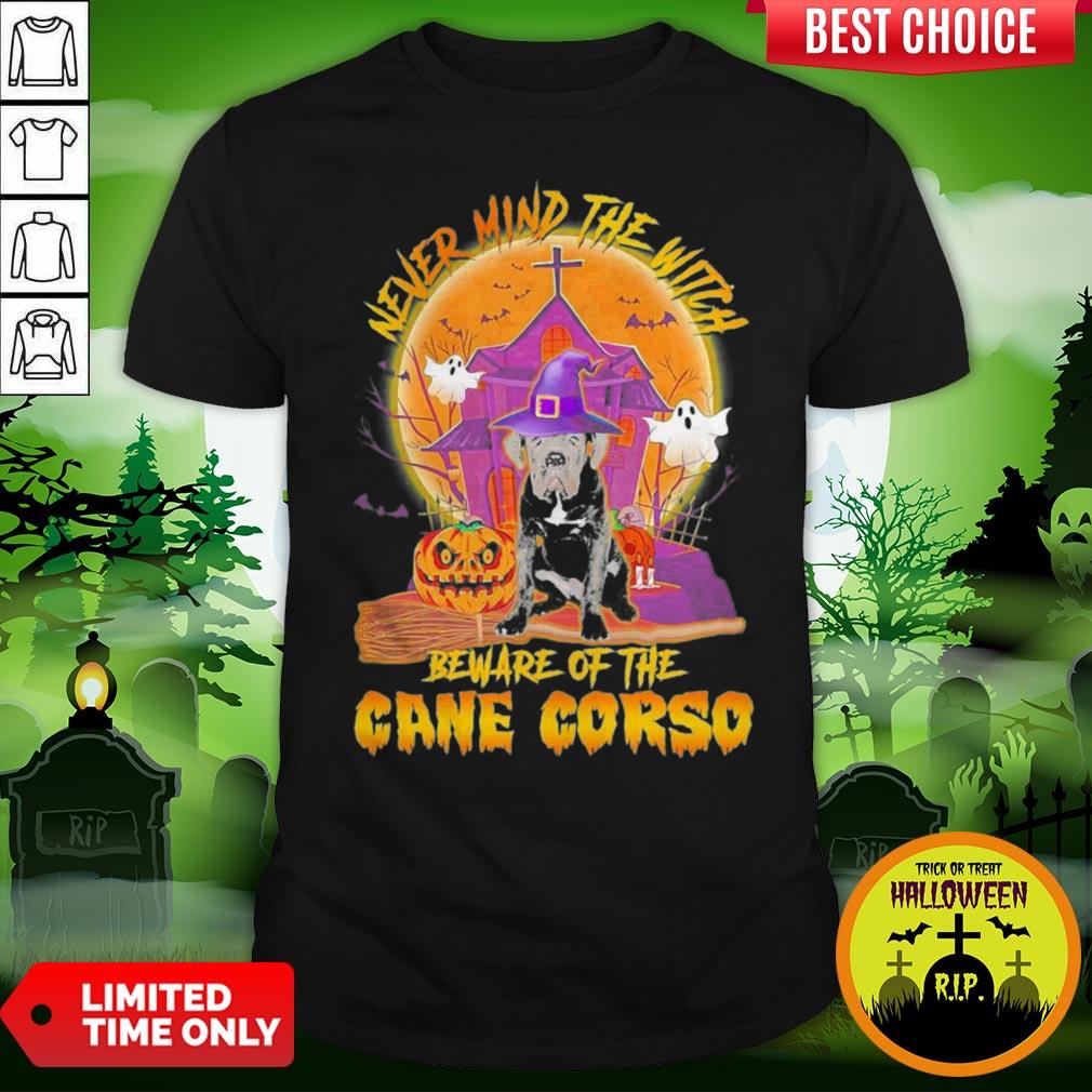 Nice Never Mind The Witch Beware Of The Cane Corso Halloween Moon Shirt