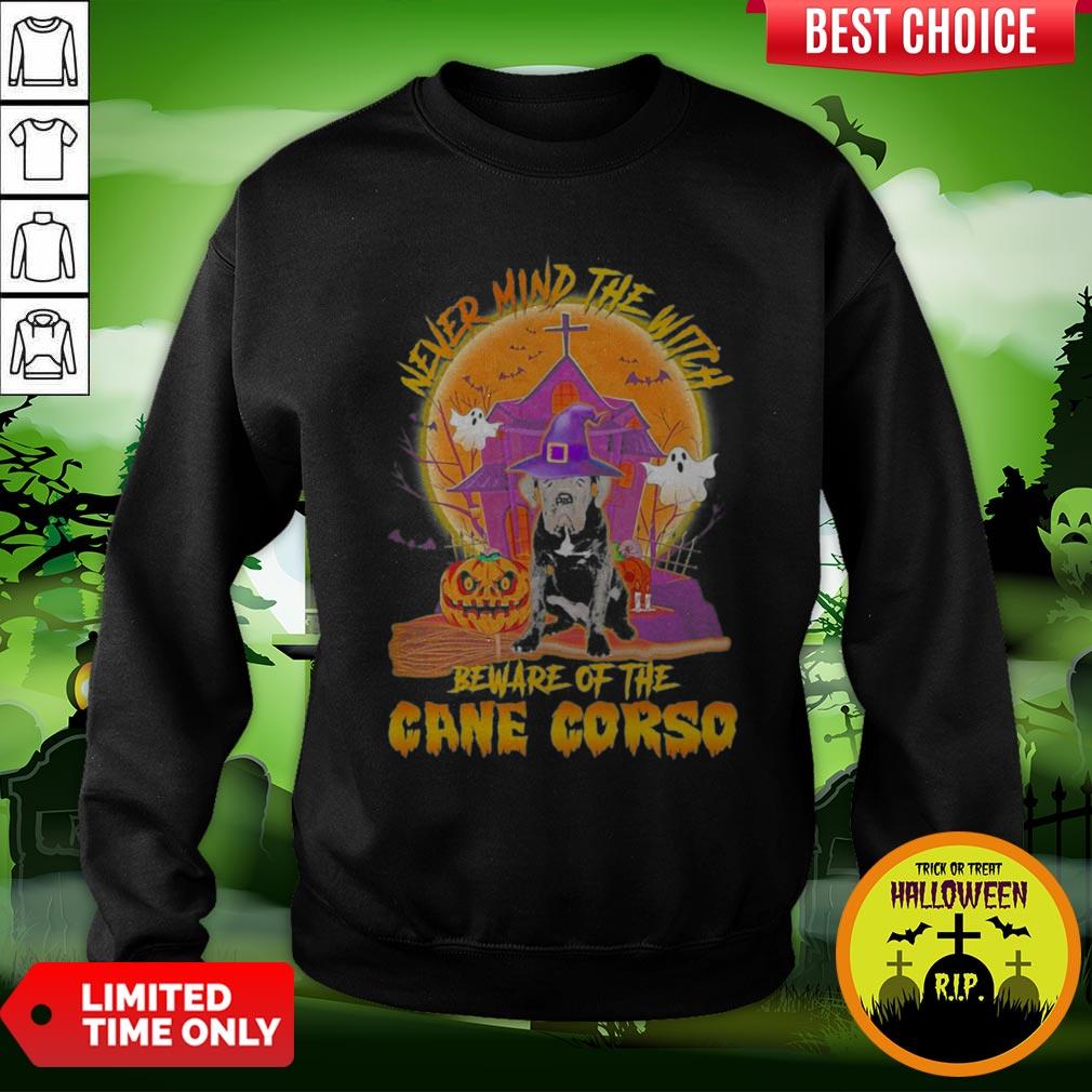 Nice Never Mind The Witch Beware Of The Cane Corso Halloween Moon Shirt