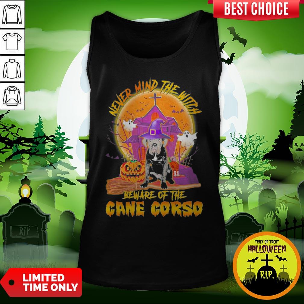 Nice Never Mind The Witch Beware Of The Cane Corso Halloween Moon Shirt