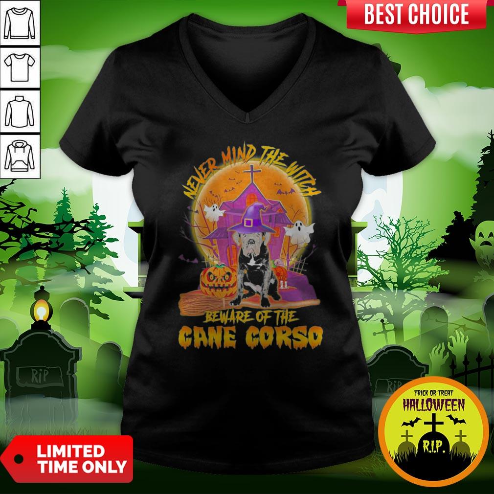 Nice Never Mind The Witch Beware Of The Cane Corso Halloween Moon Shirt