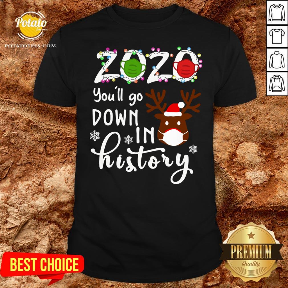 Nice Reindeer 2020 Face Mask You’ll Go Down In History Christmas Shirt