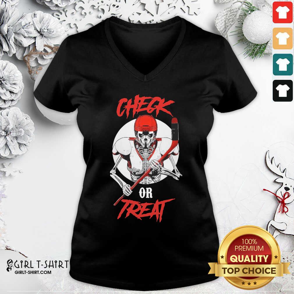 Nice Skeleton Hockey Check Or Treat Shirt
