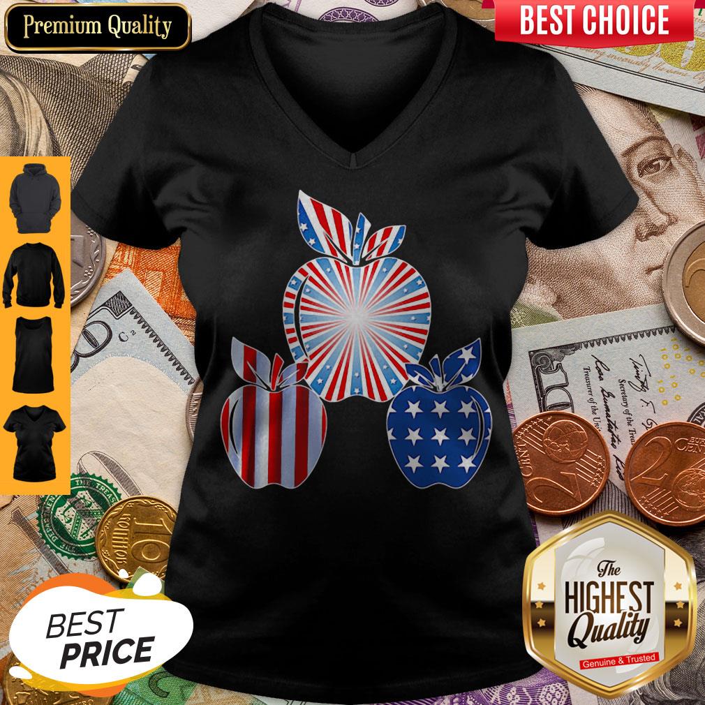 Nice Teacher Apples American Flag Independence Day Shirt