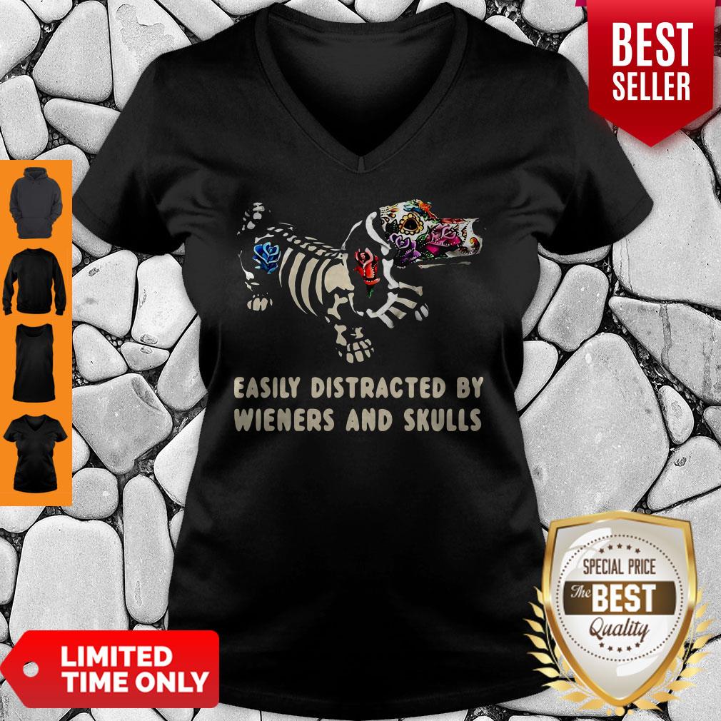 Official Dachshund Flower Easily Distracted By Wieners And Skulls Shirt