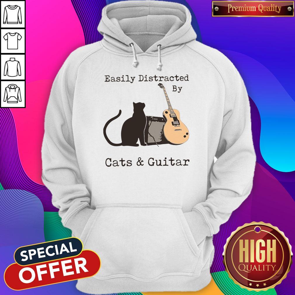 Official Easily Distracted By Cats And Guitar Shirt